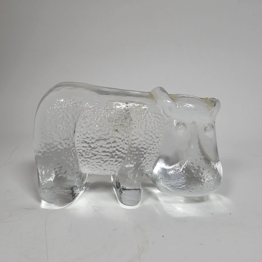 RARE VIKING ART GLASS HIPPO FIGURINE PAPERWEIGHT HIPPOPOTAMUS